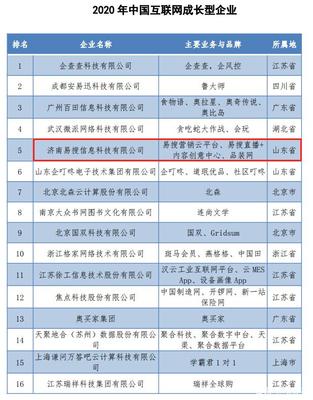 「2020年中國(guó)互聯(lián)網(wǎng)成長(zhǎng)型企業(yè)20強(qiáng)」榜單揭曉,易搜集團(tuán)成功上榜